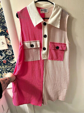 Bucket List Color Block Button Front Top Tunic Large Like New